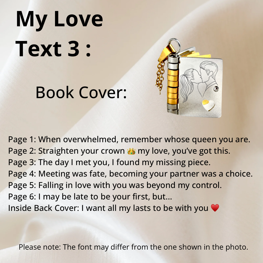 My Love Book Necklace, Custom Engraved Message