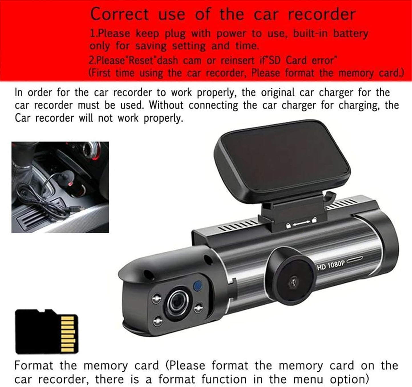 Dual Camera Dash Cam 1080P and IR Night Vision