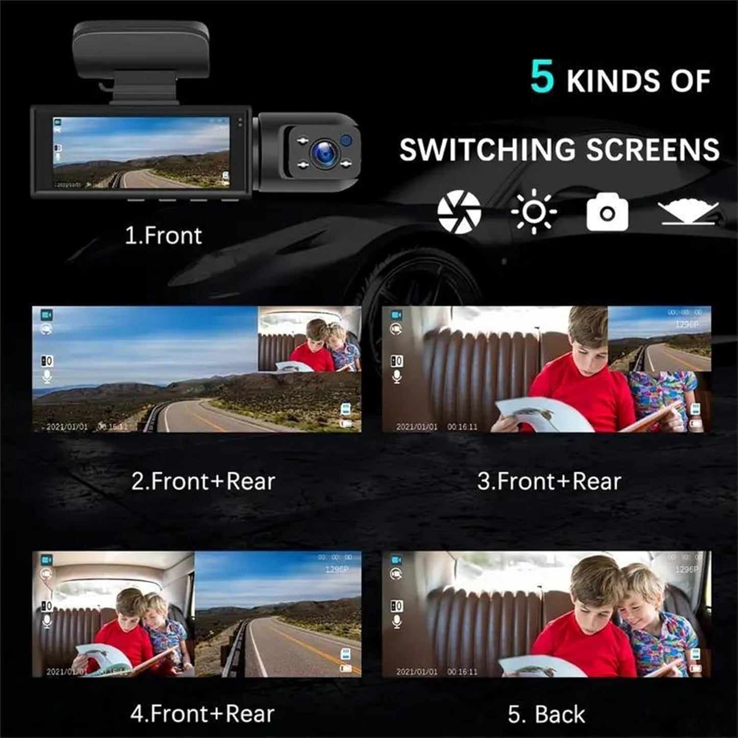 Dual Camera Dash Cam 1080P and IR Night Vision