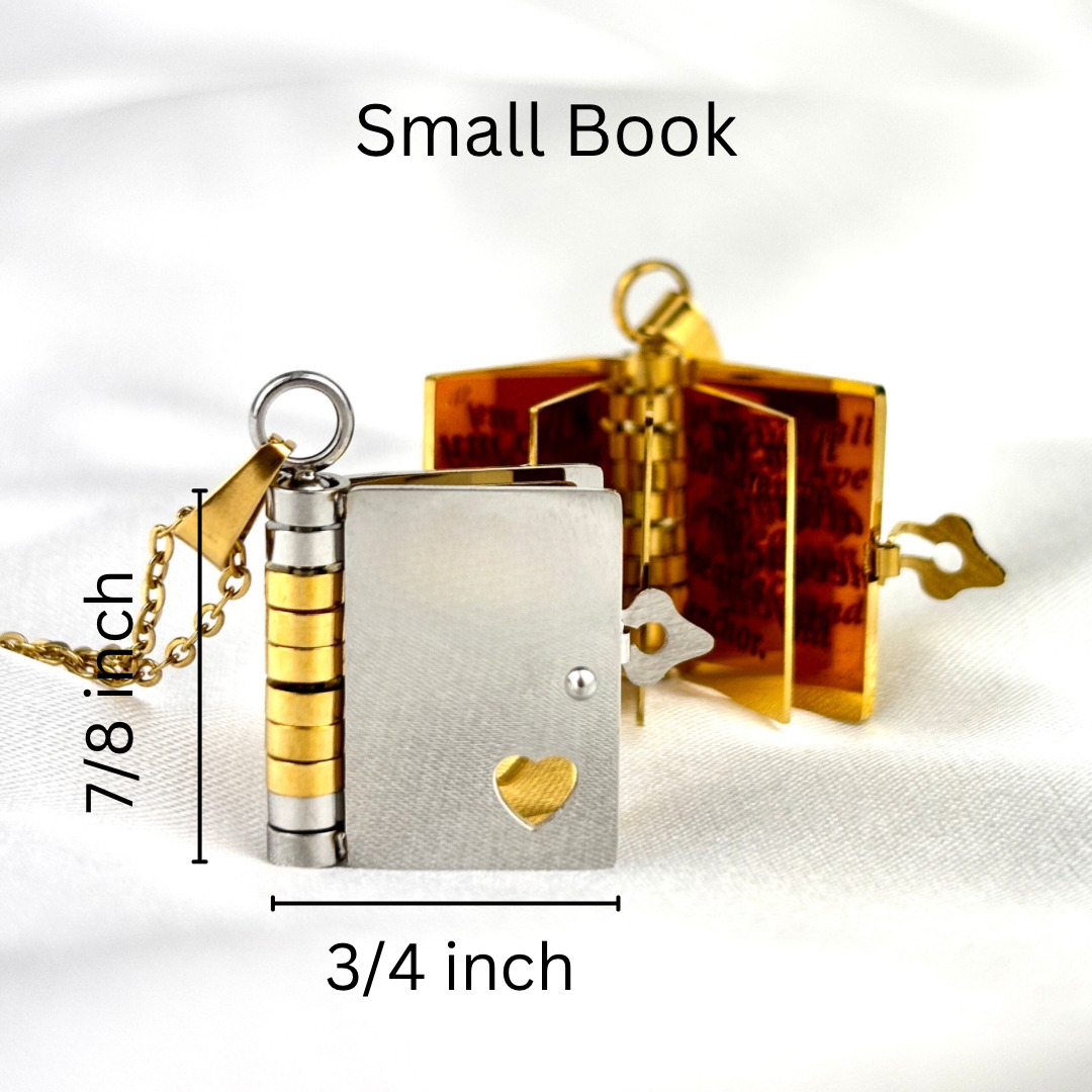 My Love Book Necklace, Custom Engraved Message