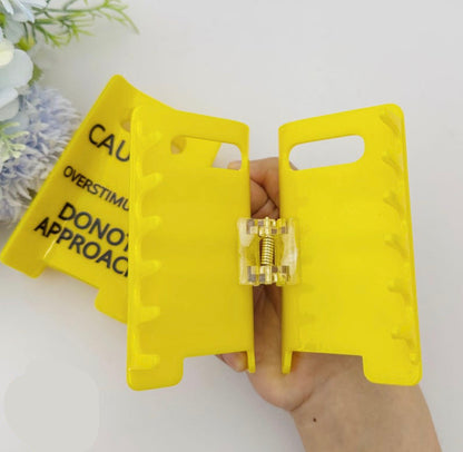 Caution Overstimulated Yellow Sign Hair Claw Clip